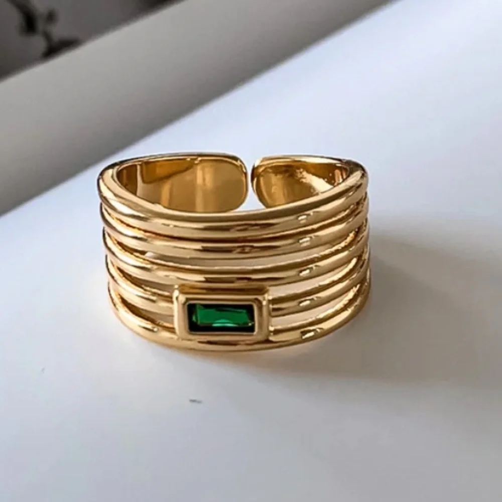RIPPLED Sagano THICK Emerald RING - Picture 1 of 6